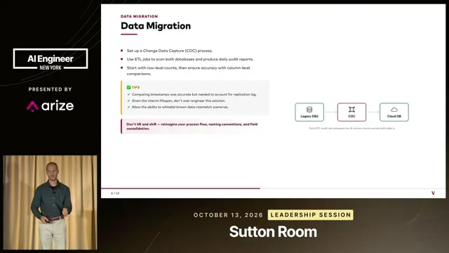 He describes checking individual attributes across the legacy and cloud databases.