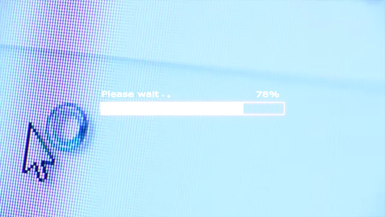 Close-up of a cursor and busy indicator beside a progress bar reading 78%.