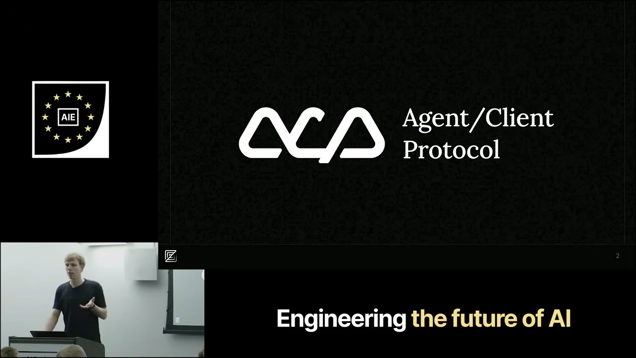 ACP logo beside the words “Agent/Client Protocol,” with the presenter inset below.