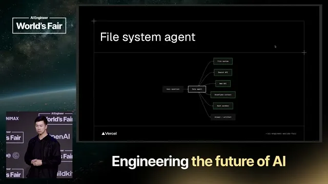 Selected presentation frame from How We Solved Agent Building — Andrew Qu, Vercel at 545 seconds