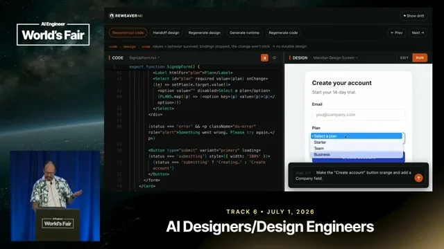 Selected presentation frame from The Design-Code Roundtrip That Isn't — Jonathan Gordon, ReWeaver AI at 526 seconds