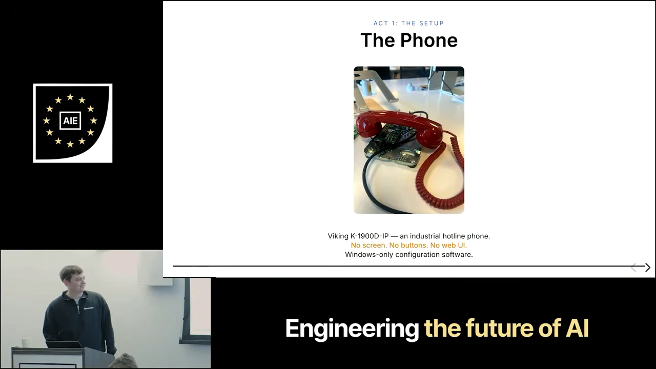 Slide titled “The Phone” shows a red handset over exposed electronics and lists the Viking K-1900D-IP’s interface and configuration constraints.