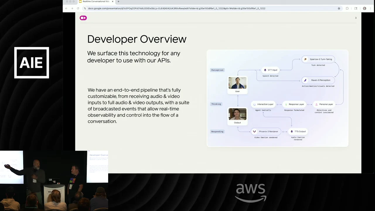 Developer Overview slide with explanatory text and a connected diagram grouping user input and output into perception, thinking, and responding.