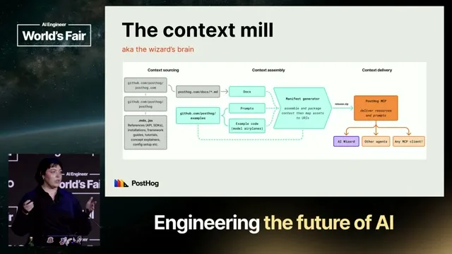 Selected presentation frame from We let an AI agent execute Bash and lived to talk about it — Sarah Sanders, PostHog at 554 seconds