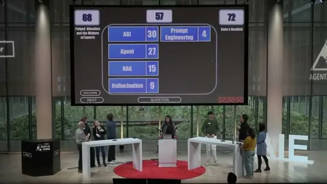 The buzzword round reveals AGI, agents, RAG, and hallucination.