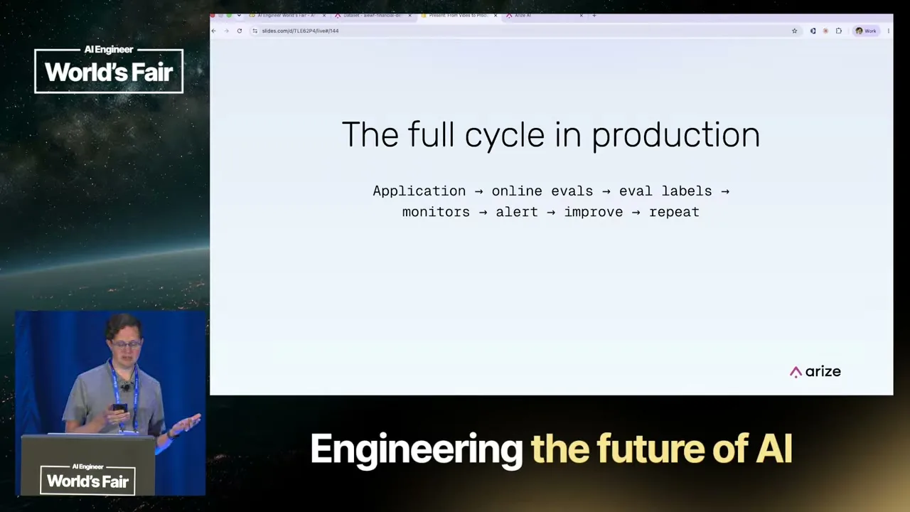 Selected presentation frame from From Vibes to Production: Evaluating and Shipping AI Agents That Work 101 — Laurie Voss, Arize AI at 6303 seconds