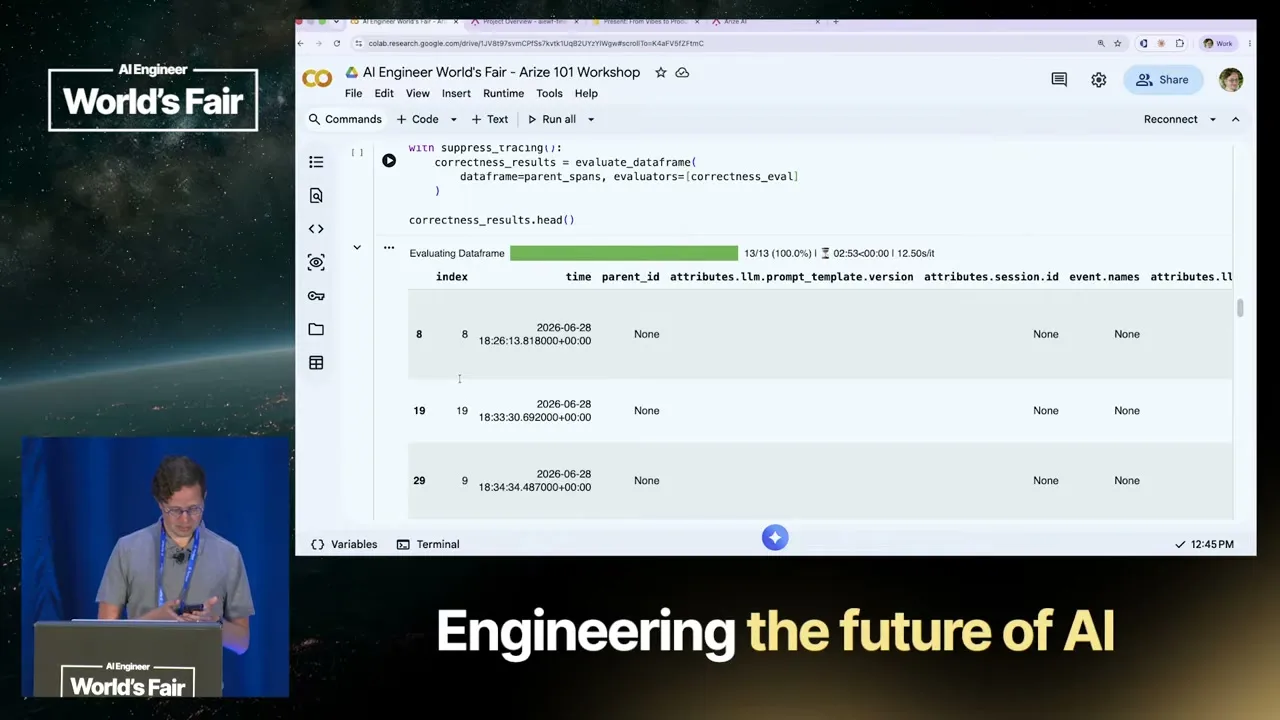 Selected presentation frame from From Vibes to Production: Evaluating and Shipping AI Agents That Work 101 — Laurie Voss, Arize AI at 3629 seconds