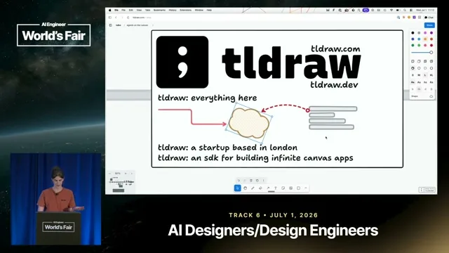 Selected presentation frame from The Spatial Harness: Bringing Agents to the Canvas — Max Drake, tldraw at 131 seconds