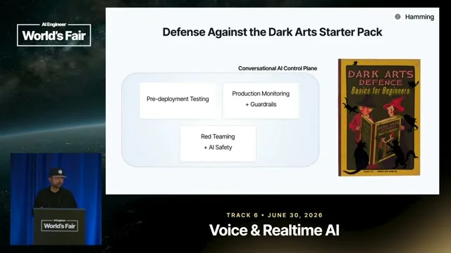 Selected presentation frame from I Monitored Crime Audio. Voice Agents Scare Me More. — Sumanyu Sharma, Hamming AI at 851 seconds