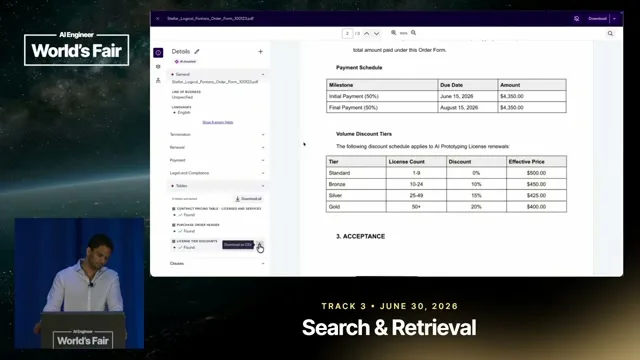 Selected presentation frame from Your Agreements Are a Database You Can't Query — Hiral Shah, Docusign & Sean Sodha, NVIDIA at 589 seconds