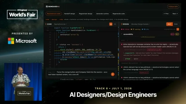 Selected presentation frame from The Design-Code Roundtrip That Isn't — Jonathan Gordon, ReWeaver AI at 660 seconds