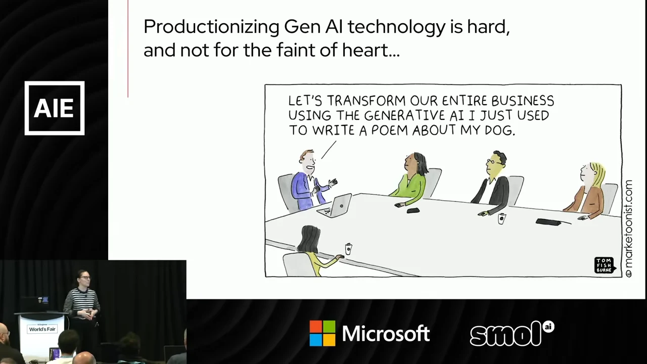 Slide with a boardroom cartoon proposing business transformation using AI just used to write a poem about a dog.