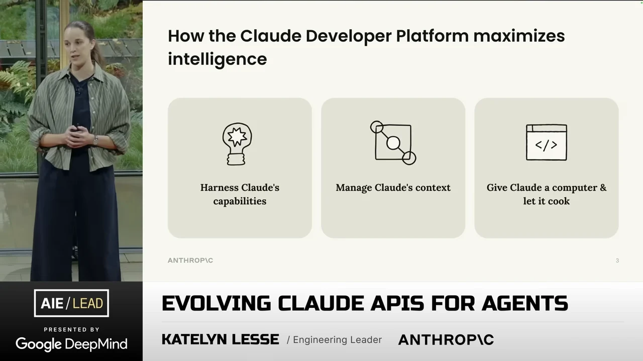Three illustrated cards read: Harness Claude’s capabilities; Manage Claude’s context; Give Claude a computer & let it cook.