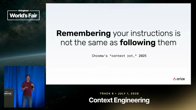 Selected presentation frame from How long can your skills be before your agent forgets what you told it? — Laurie Voss, Arize AI at 1050 seconds