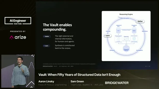 The Vault diagram connects gathering evidence, reasoning and learning, with new synthesis captured back into the shared corpus.