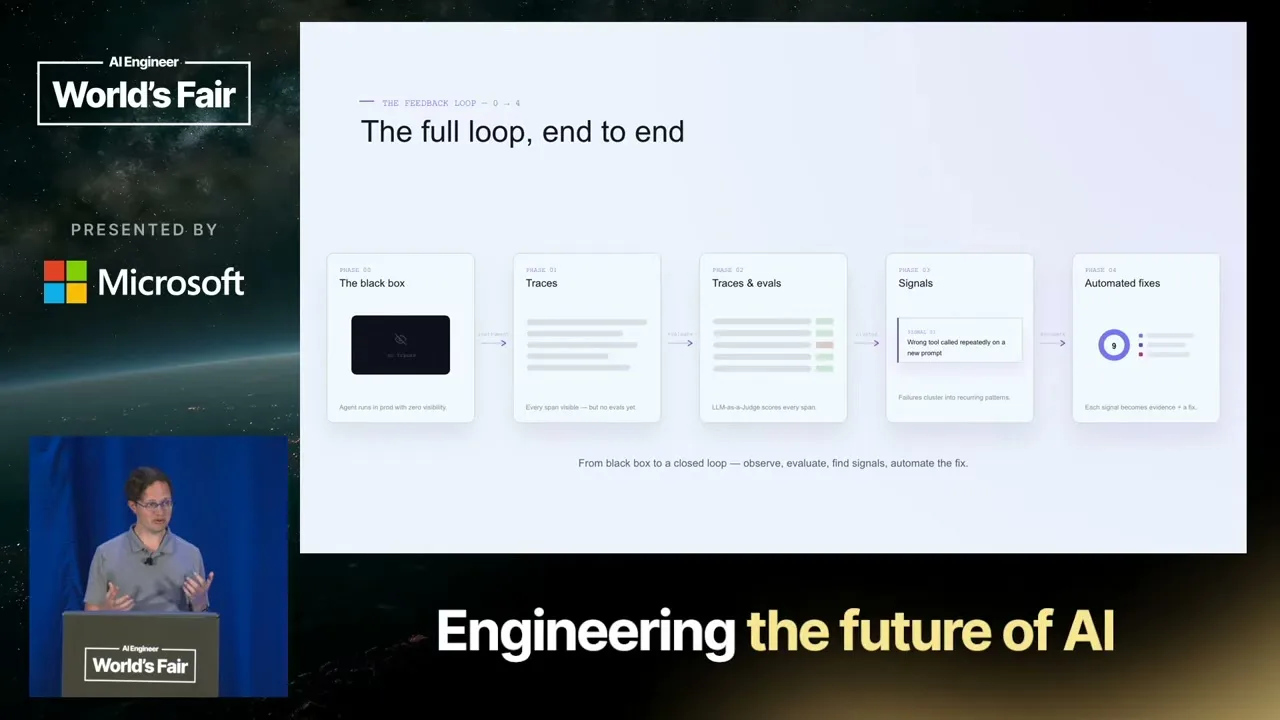 Selected presentation frame from From Vibes to Production: Evaluating and Shipping AI Agents That Work 201 — Laurie Voss, Arize AI at 724 seconds