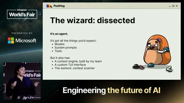 Selected presentation frame from We let an AI agent execute Bash and lived to talk about it — Sarah Sanders, PostHog at 206 seconds
