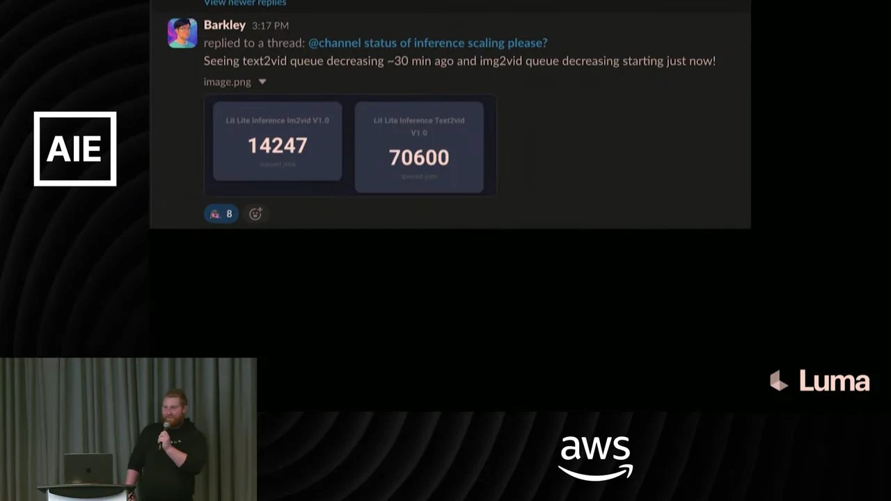 Chat screenshot with two queue counters reading 14247 and 70600, above a small presenter inset.