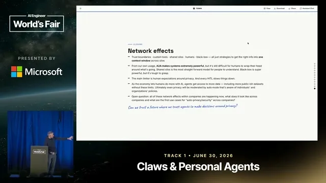 Selected presentation frame from Agents' next frontier: agent-to-agent and network effects — Jean-Denis Greze, Town at 1176 seconds