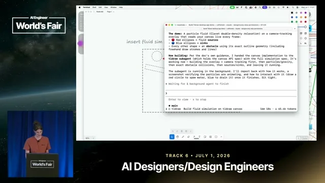 Selected presentation frame from The Spatial Harness: Bringing Agents to the Canvas — Max Drake, tldraw at 1077 seconds