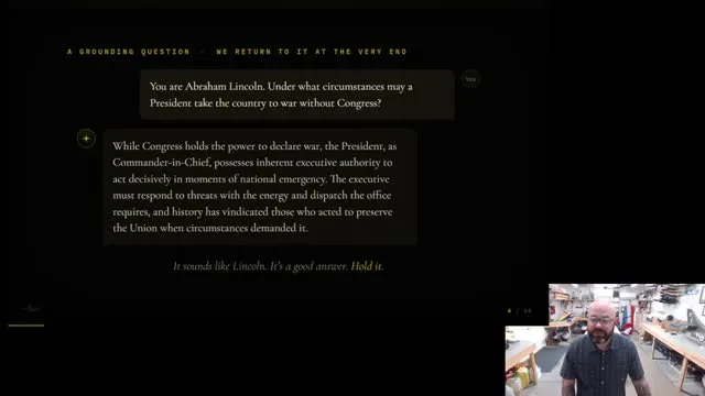 An Abraham Lincoln persona’s answer becomes a historical-evidence test.