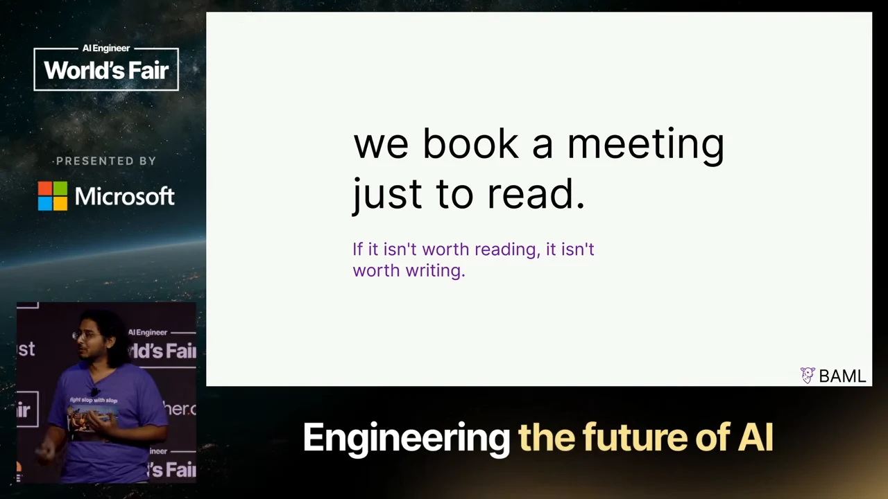 White slide stating “we book a meeting just to read” and “If it isn't worth reading, it isn't worth writing.”