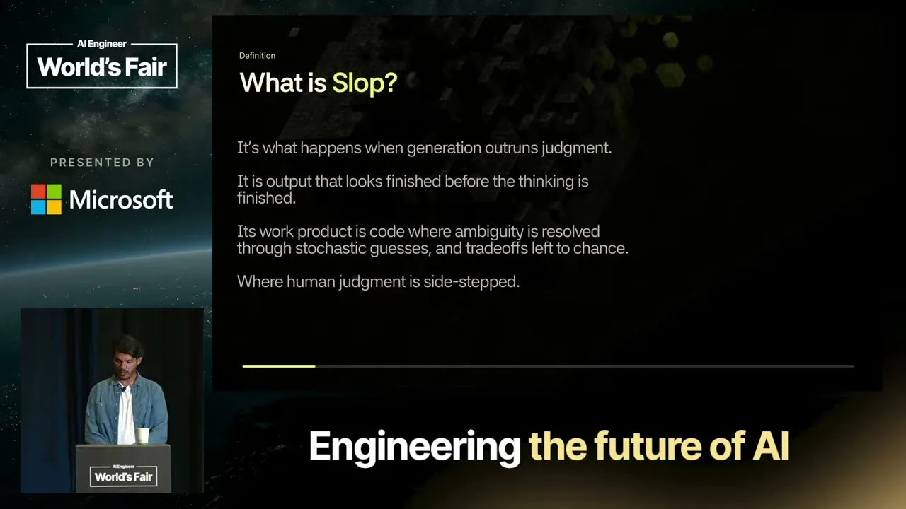 Selected presentation frame from Generation Is Cheap, Review Is Expensive: How to Stop Shipping AI Slop — Gabriel Martinez, G2i at 60 seconds