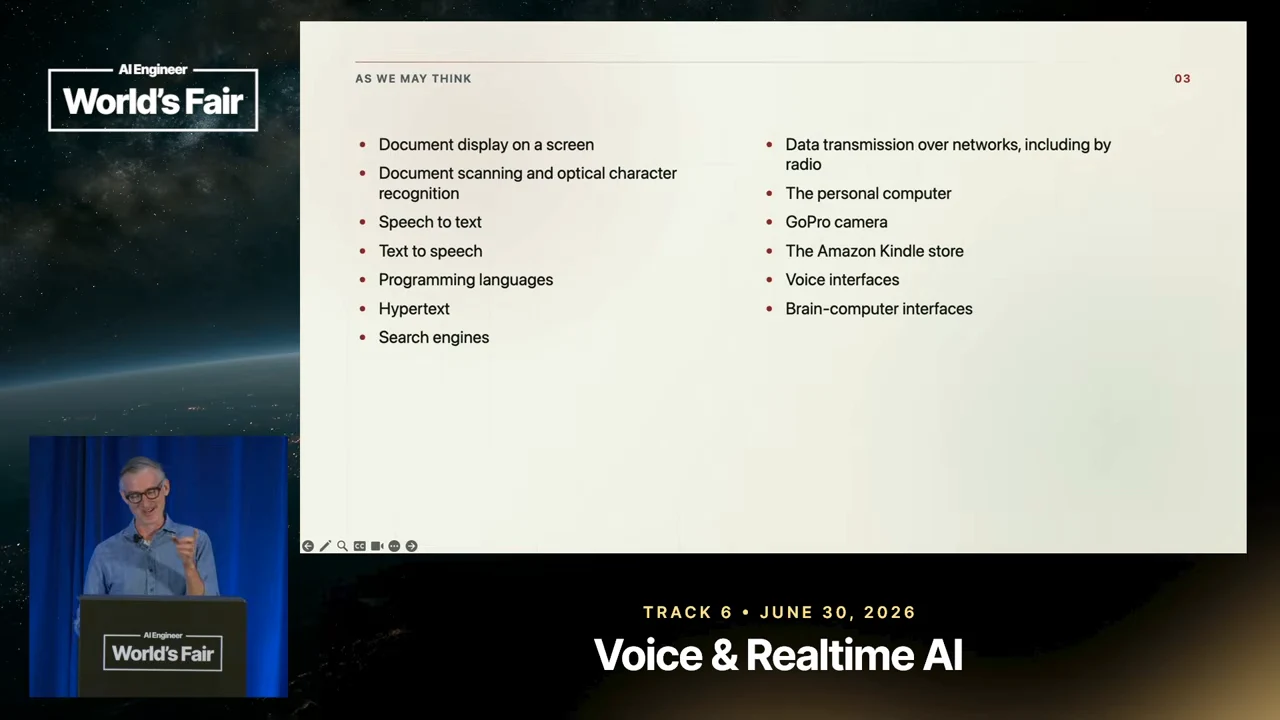 Two-column slide listing screen display, OCR, speech to text, text to speech, programming languages, hypertext, search engines, networks, personal computers, cameras, the Kindle store, voice interfaces and brain-computer interfaces.