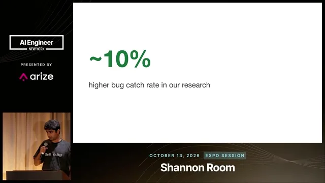 The slide reports an approximately 10% higher bug catch rate in Greptile’s research; experimental details are not shown.