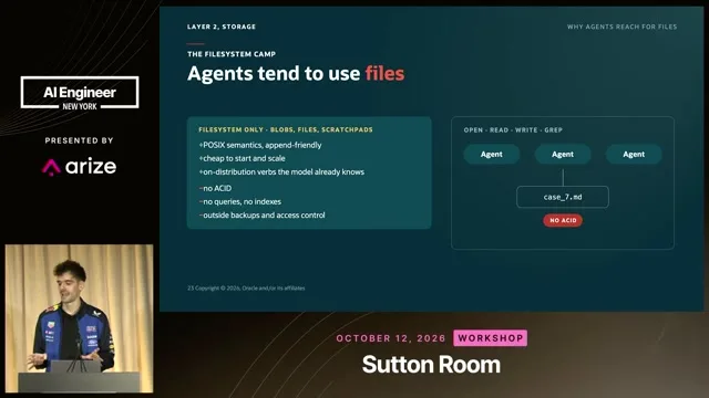 He refers to an on-screen example of multiple agents writing to the same file.