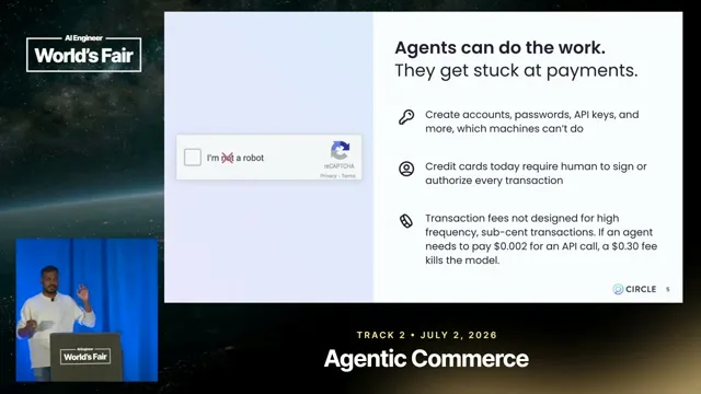 Selected presentation frame from Why Your AI Agent Needs a Wallet: USDC and Nanopayments — Harshal Bhangale, Circle at 246 seconds
