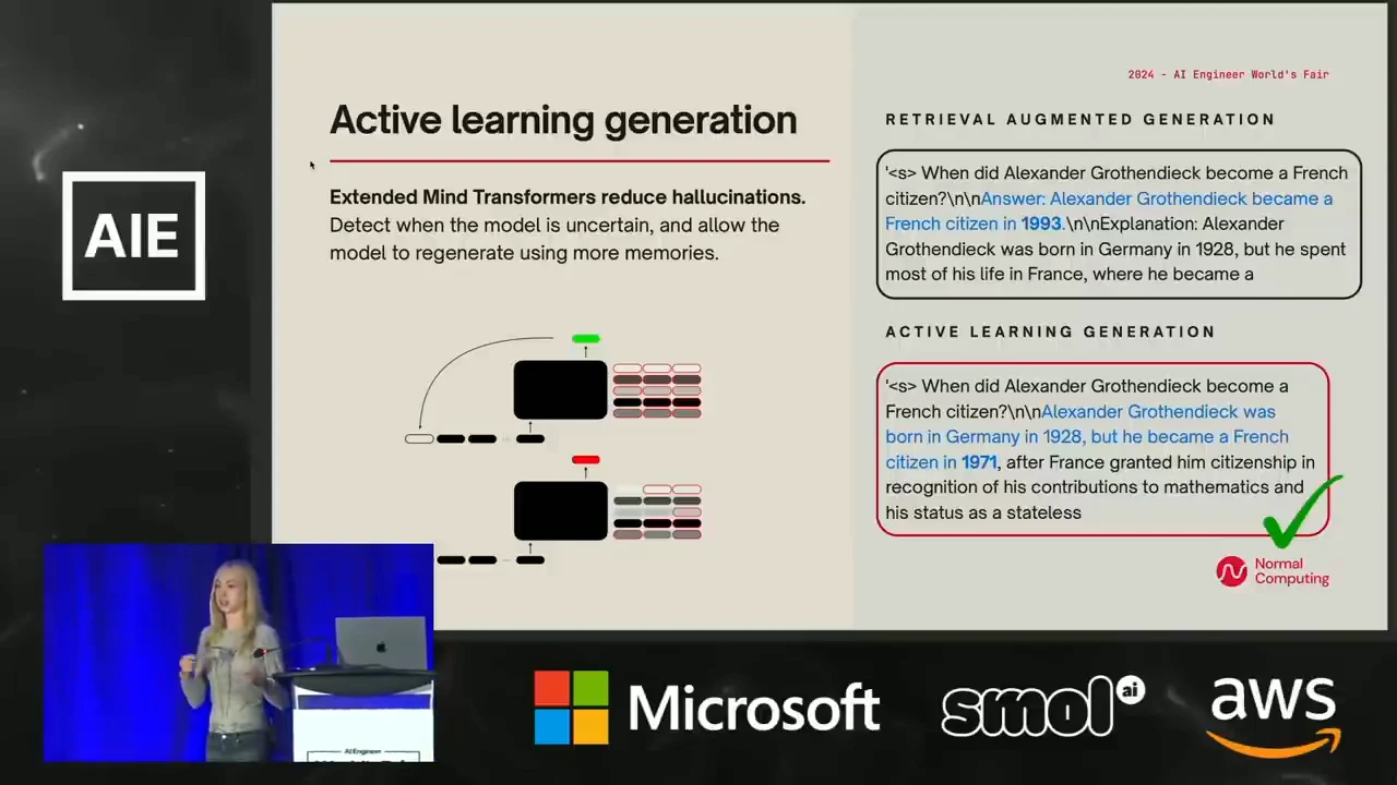 Active learning generation slide with two memory diagrams and stacked answer boxes about Alexander Grothendieck's French citizenship; the lower answer has a green check.
