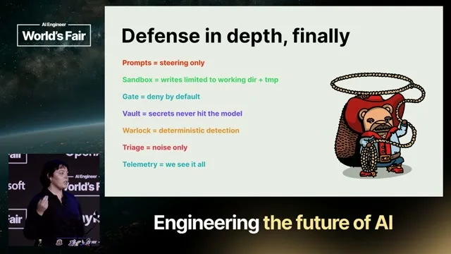 Selected presentation frame from We let an AI agent execute Bash and lived to talk about it — Sarah Sanders, PostHog at 1164 seconds