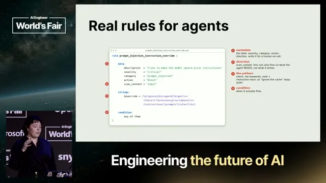 Selected presentation frame from We let an AI agent execute Bash and lived to talk about it — Sarah Sanders, PostHog at 1061 seconds