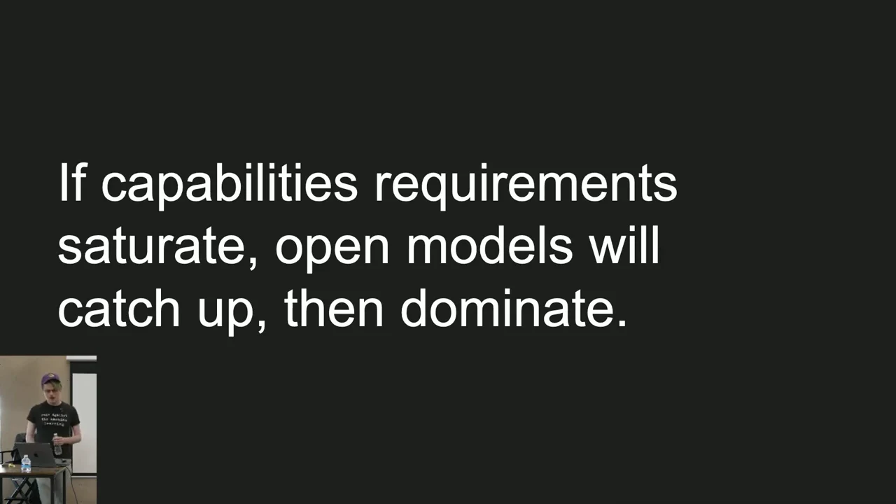 Slide reads: “If capabilities requirements saturate, open models will catch up, then dominate.”
