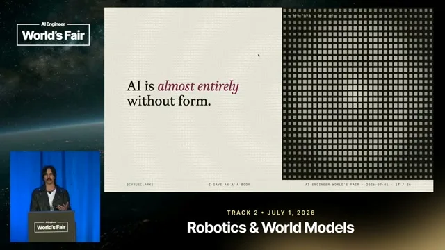 Selected presentation frame from I Gave an AI a Body — Cyrus Clarke, MIT Media Lab at 698 seconds