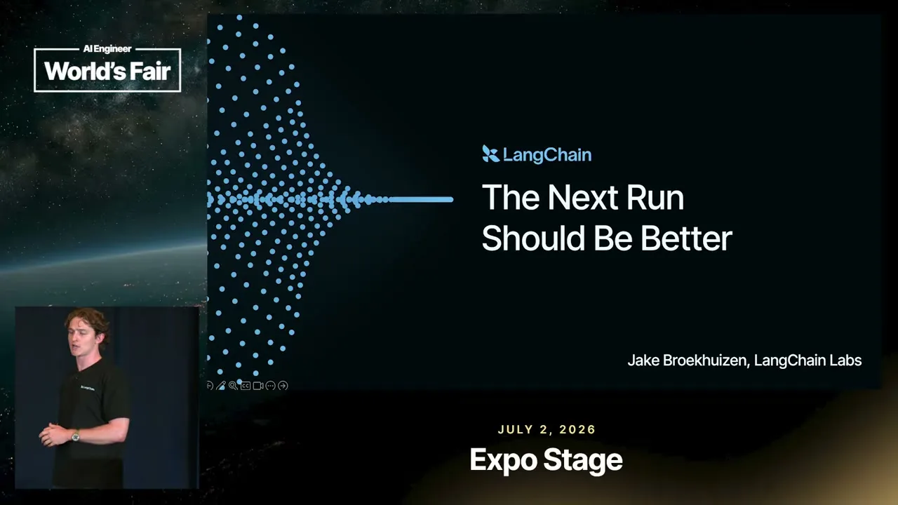 Selected presentation frame from Giving AI Agents Memory That Learns — Jake Broekhuizen, LangChain at 120 seconds