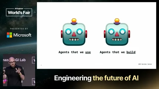 Selected presentation frame from Harness Engineering: Building the Production Cage for Powerful Domain Agents — Mike Chambers, AWS at 196 seconds