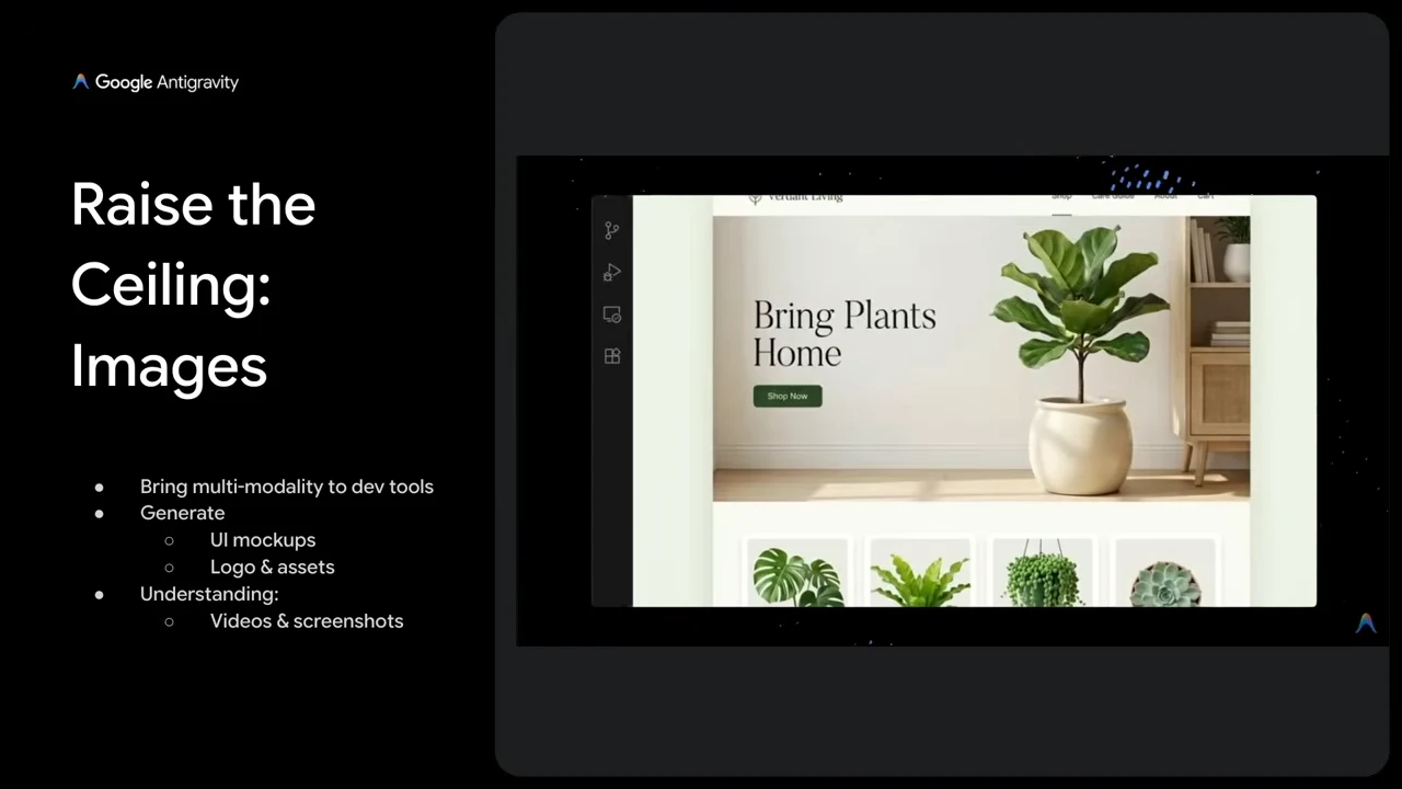 The “Raise the Ceiling: Images” slide shows a plant website with “Bring Plants Home,” a potted plant, and plant thumbnails.