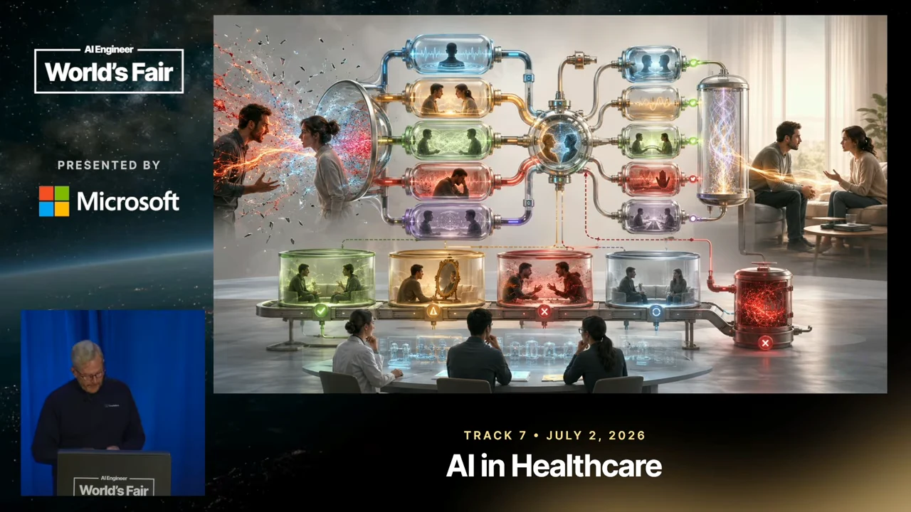 People in conversation appear beside and within colored transparent chambers linked by pipes, with warning and cross symbols along the lower row.
