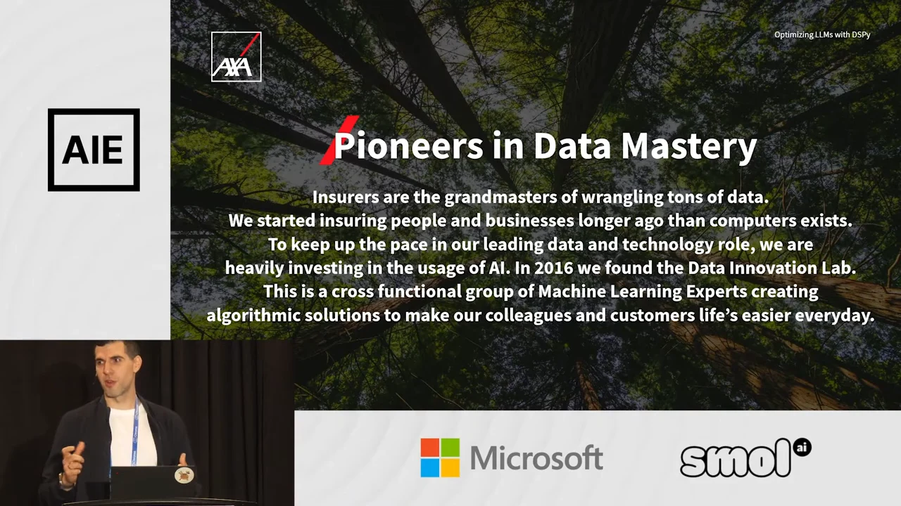 Forest-canopy background behind text about insurers’ data history, AI investment, and a cross-functional group of machine learning experts.