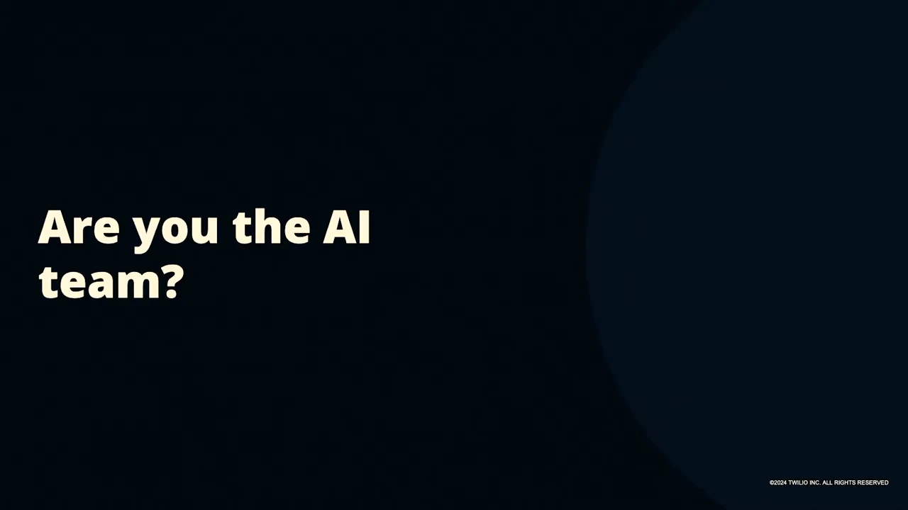 Cream text asks “Are you the AI team?” on a dark background.