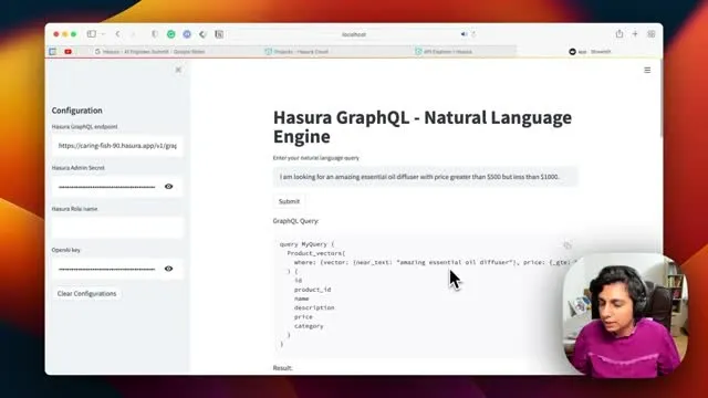 A natural-language request becomes a GraphQL query with price constraints.
