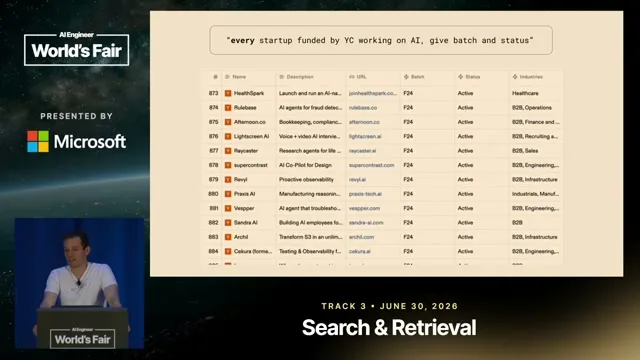 Selected presentation frame from The Search Engine for the Agentic Web — Will Bryk, Exa at 668 seconds
