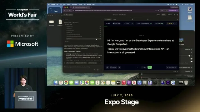 A presenter-notes application built in AI Studio gives the speaker a page for following his notes.