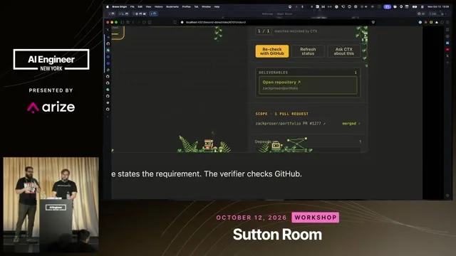 Candidate while the presenter describes CTX’s repository and PR verification details.