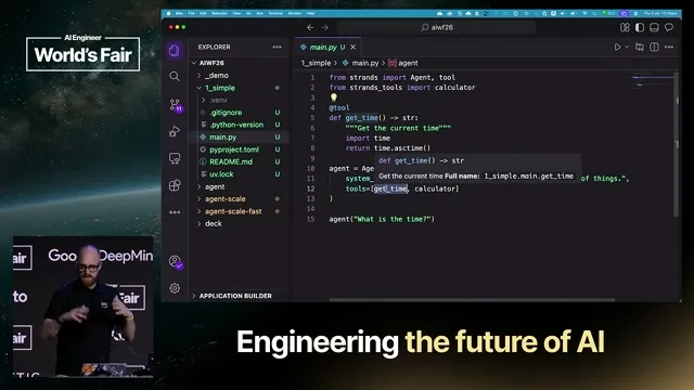 Selected presentation frame from Harness Engineering: Building the Production Cage for Powerful Domain Agents — Mike Chambers, AWS at 571 seconds