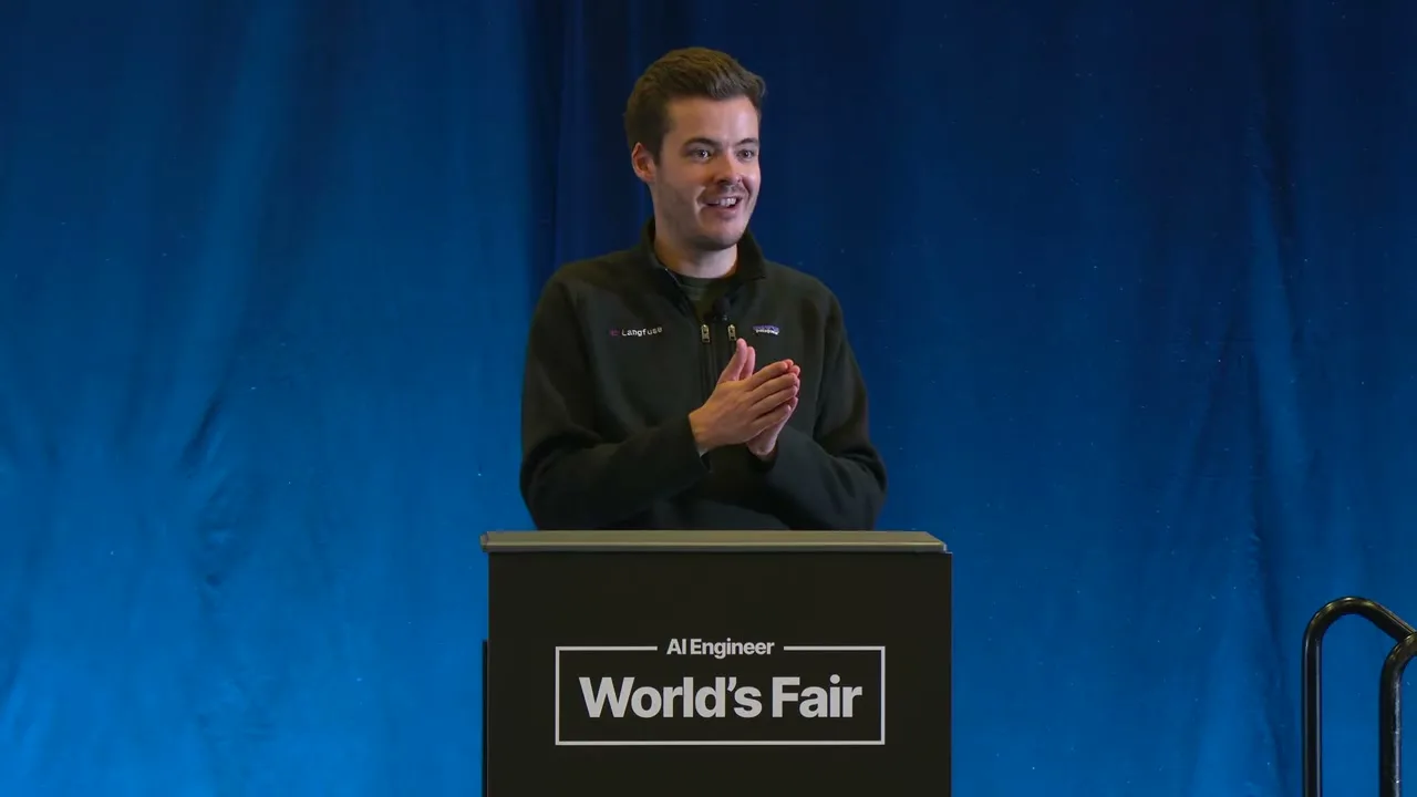 Selected presentation frame from The Self-Improving OSS Agent Stack — Marc Klingen, Langfuse at 995 seconds
