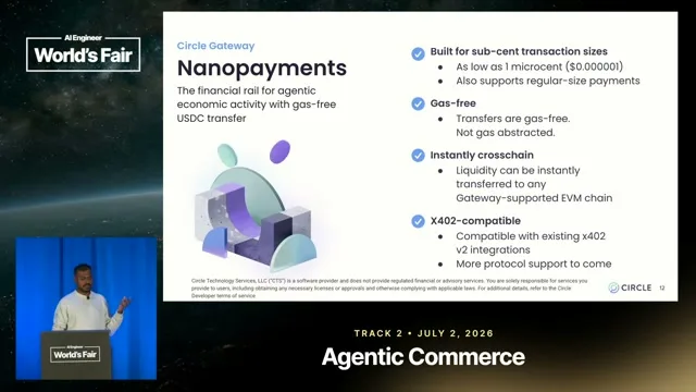 Selected presentation frame from Why Your AI Agent Needs a Wallet: USDC and Nanopayments — Harshal Bhangale, Circle at 1029 seconds