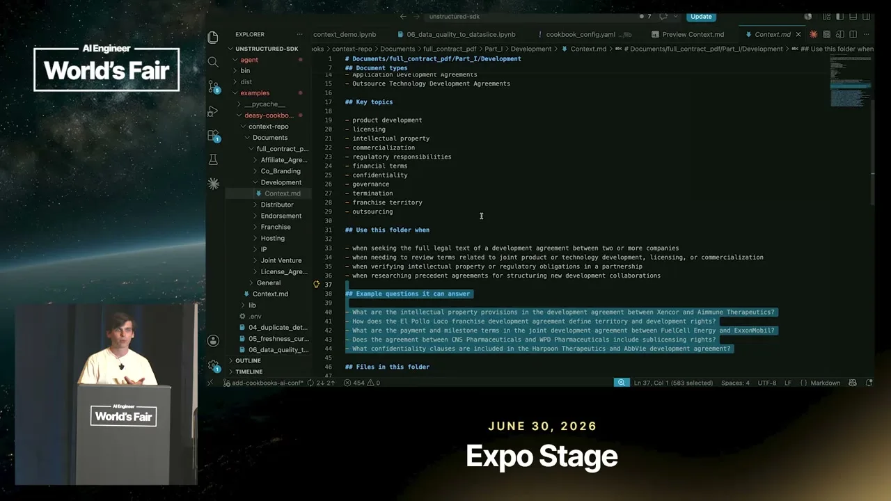 Selected presentation frame from From Raw Documents to AI-Ready Data — Leo Platzer & Jeff Koss at 1185 seconds